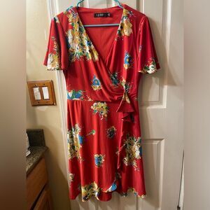Red Floral Print Faux Wrap Dress Ralph Lauren Black Label Size 4 Spring Vacation